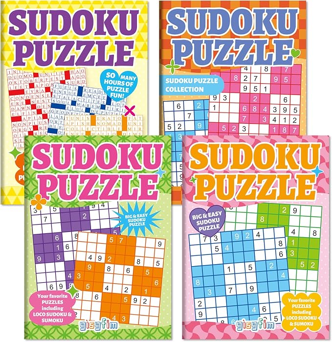 4 Pack Large Sudoku Puzzle Books for Adults Aging Seniors 6.5x9 Inches Word Find Puzzle Books with Large Print Words Activity Book Variety Themes Brain Stimulation Games and Stress Relief