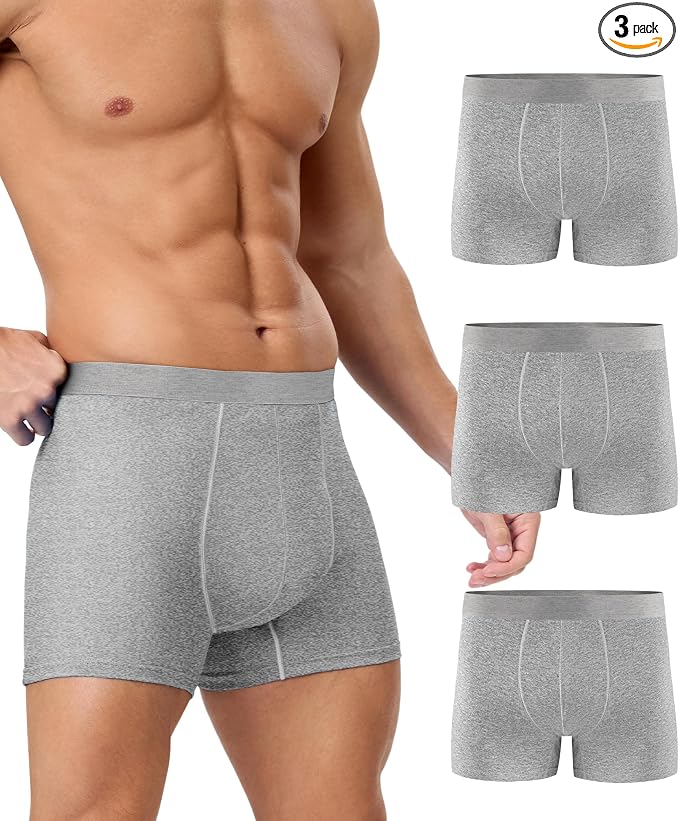 YESWEL Men's Incontinence Underwear, Leak Proof Washable Reusable Cotton Boxer Brief, Heavy Flow Bladder Leak 3 Pack (Grey, XXXX-Large)