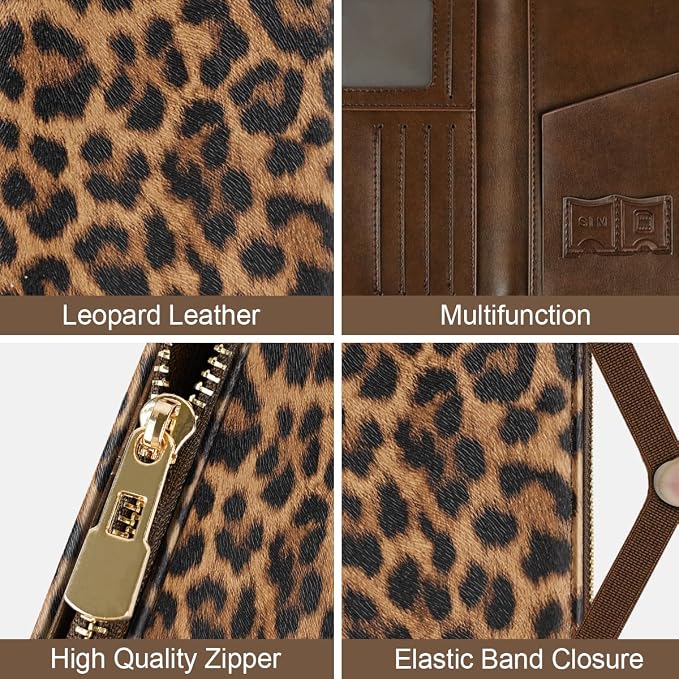 Passport Holder for Travel, RFID Blocking Passport Cover for Women Zipper | Travel Wallets, Passport Book Holder, Credit Card Holder, ID Window,SIM Card Slots, Coin & Tickets Pocket, Leopard