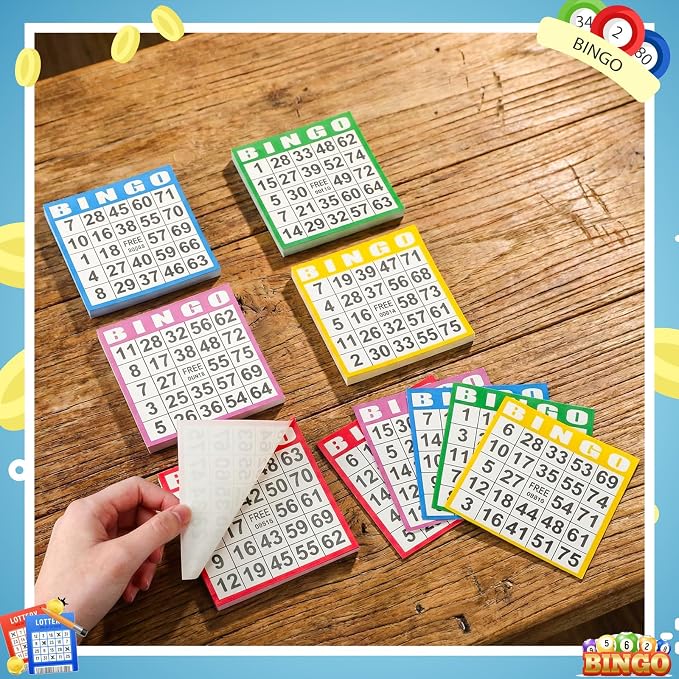 Harloon 2000 Sheets Bingo Paper Game Cards 20 Books 4"x4" Disposable Cards Suit for Family Game Nights Large Groups Activities (Bright Color)