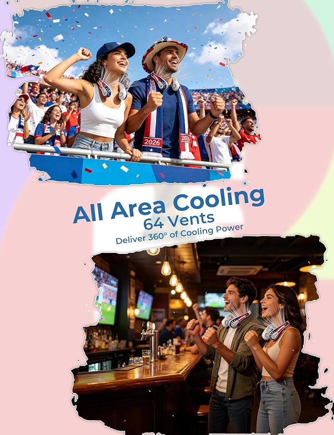 Portable Bladeless Neck Fan, 2026 World Soccer Sport Cup Gifts, Wearable Cooling Fan Rechargeable for Outdoor Sports & Travel, Camping Essentials for Men Dad Father, Souvenir for Global Soccer Events