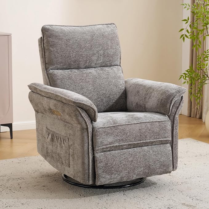 Power Nursery Recliner with Auto Rocking,Oversized Swivel Rocker Recliner with Massage and Heat,Glider Recliner Nursery Chair with Adjustable Headrest for Living Room and Bedroom,Dark Grey