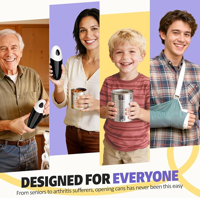 Electric Can Opener, One-Touch Automatic Can Opener Easy Side Cut All Can Sizes with Smooth Edge, Handsfree Battery Operated Kitchen Gadget Safe for Seniors & Arthritis