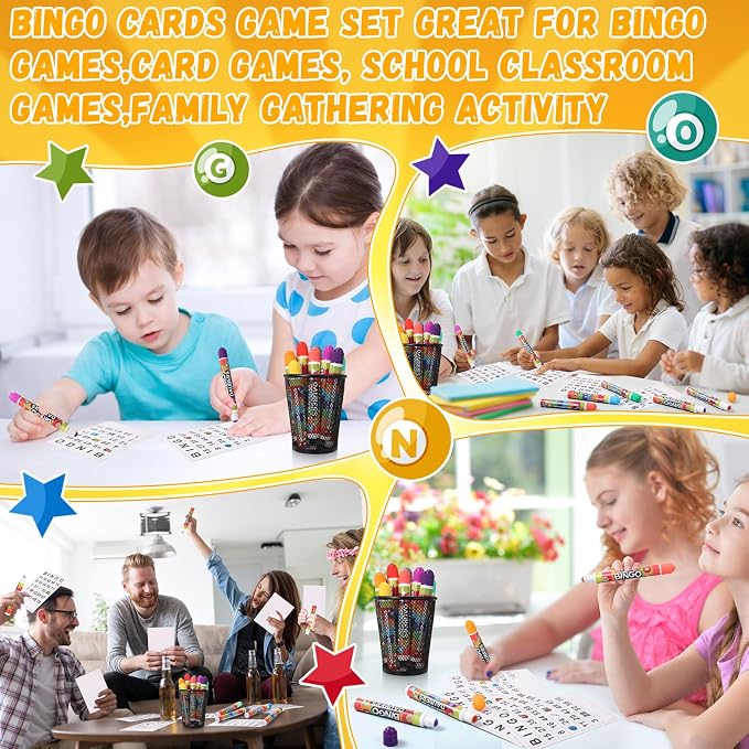 Crtiin 228 Pack Game Cards and Dot Daubers Set Includes 180 Bingo Cards and 48 Dot Markers Supplies Calling Card Set for Kids Preschool Children, Large Groups, Family Gathering Activity, Game Night