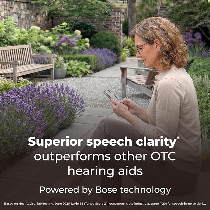 Lexie B3 OTC Hearing Aids Powered by Bose Sound Technology for Superior Speech Clarity - Rechargeable, Customizable, Universal Bluetooth Streaming - Receiver-in-Canal-Style Plus Lexie Expert Support