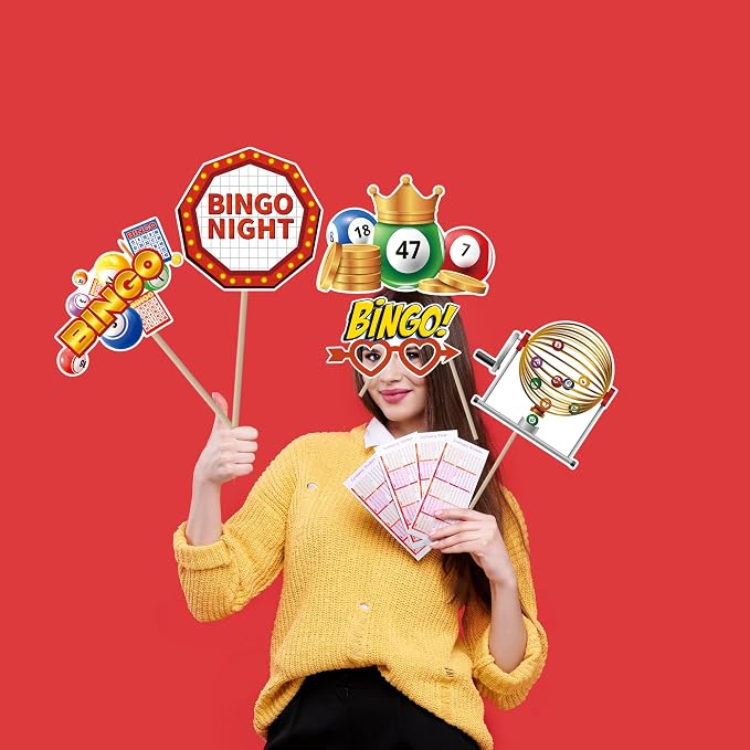 Bingo Photo Booth Props Decorations-Bingo Game Night Party Themed Champion Birthday Carnival Events Favors Supplies Birthday Photography Backdrop Decorations（25PCS）