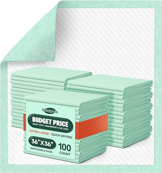 100 Count Disposable Bed Pads , 36x36 Inch Extra Large Incontinence Underpads | Heavy Absorbency 115 Grams Pee Pads for Adult, Senior, Baby & Pet Care (No Adhesive)
