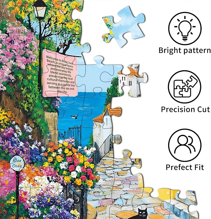 Puzzles for Adults 1000 Pieces,Charming Coastal Path Jigsaw Puzzle with 1:1 HD Poster, Perfect Interlocking No Dust, Stress Relief Ideal Gift for Family Games