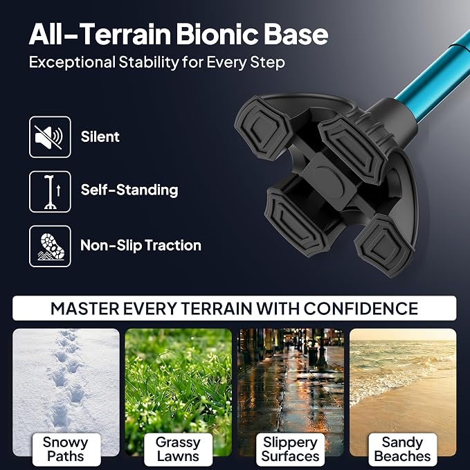 Walking Cane with LED Light, Foldable,Adjustable, Self Standing Walking Canes for Men & Women,Walking Sticks with Quad Base for Seniors & Adults