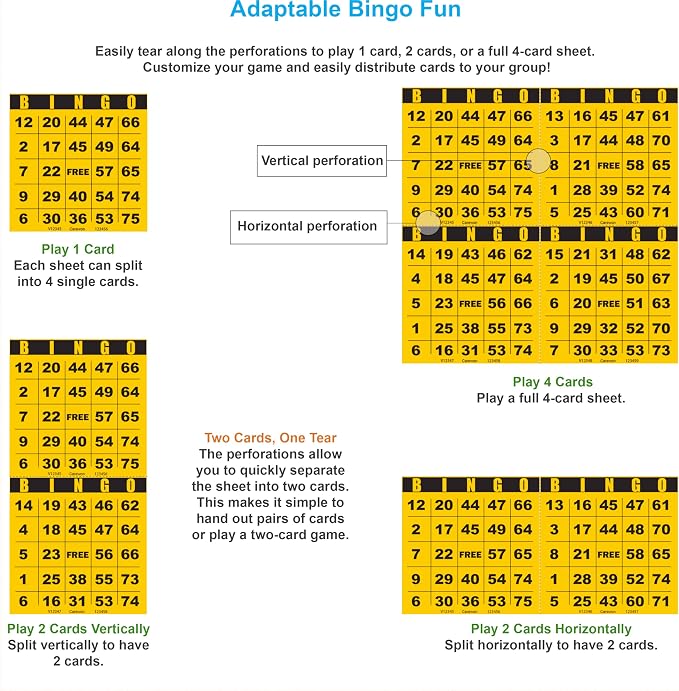 100 Bingo Cards, Large 4.5 x 4.5 Inch, Yellow, Paper Bingo Sheets | 8 Color Options, Premium Cardstock, Disposable with Daubers or Reusable with Chips — Proudly Made in USA