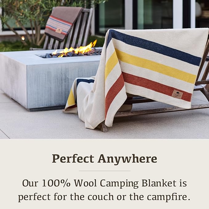 Chubbuck 100% Wool Blanket Camping (60" x 84") - Large Warm Blankets for Camping, Emergency, Outdoor Concerts and Home Use - Reversible, Fire Retardant Blanket, Warm Blankets for Winter (Lighthouse)