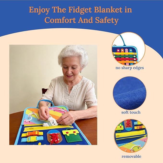 Fidget Blanket for Adults with Dementia, Activities for Dementia Boredom, Alzheimers Product for Elderly, Multi-Sensory Stimulation Relieves Anxiety | colorful and fun,simple to play