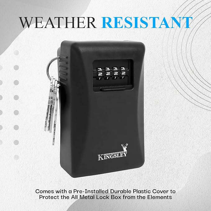 Kingsley Key Realtor Lock Box - Guard-a-Key, Secure Weatherproof Key Box Wall Mount for Indoors and Outdoors, 4 Digit Resettable Combination Code, Large Capacity for Storing Spare Keys