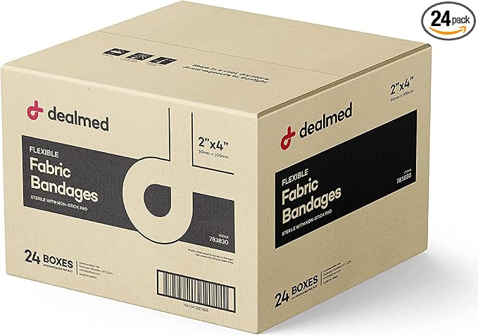 Dealmed Fabric Flexible Adhesive Bandages – 100 Count (24 Pack) Bandages with Non-Stick Pad, Latex Free, Wound Care for First Aid Kit, 2" x 4"