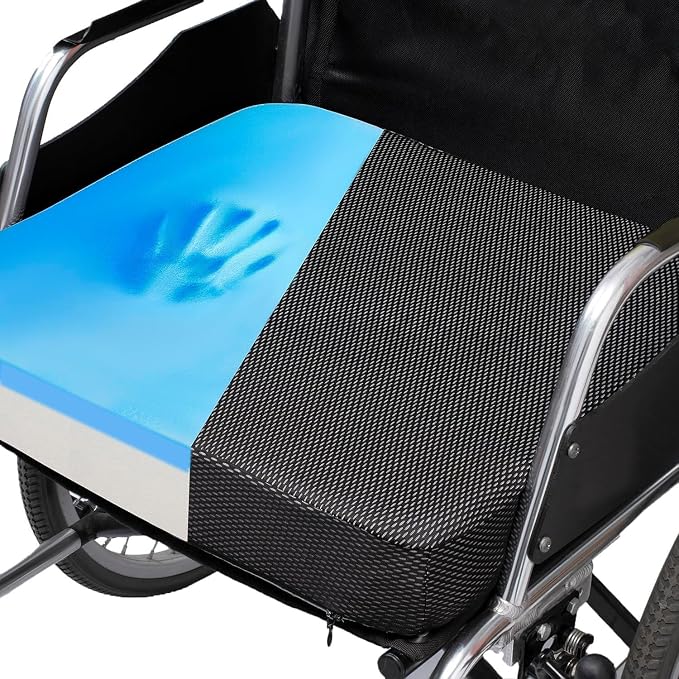 Ifoam Gel Infused Memory Foam Layer Wheelchair Cushion - Seat Cushion for Wheelchair-Office Chair, Kitchen Chair-Pressure Sore and Tailbone Pain Relief-High Dense Polyfoam Base (Black, 17×15×3 inch)