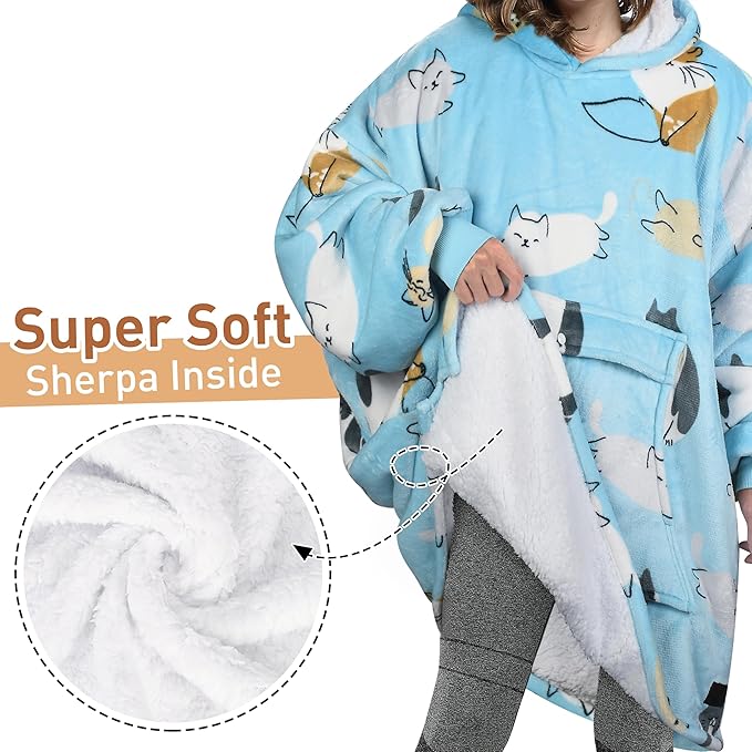 Catalonia Oversized Blanket Hoodie Sweatshirt, Wearable Sherpa Lounging Pullover for Adults Women Men