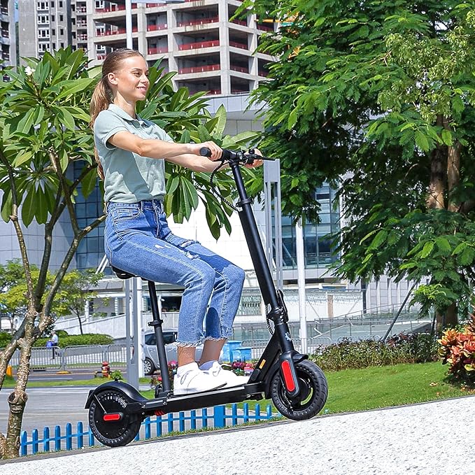 Caroma Electric Scooter with Seat Option,500/350W Motor Up to 25/20 Miles Range & 25/20 MPH Speed,9" Tires,Adjustable Electric Scooter for Adults,Foldable Commuting