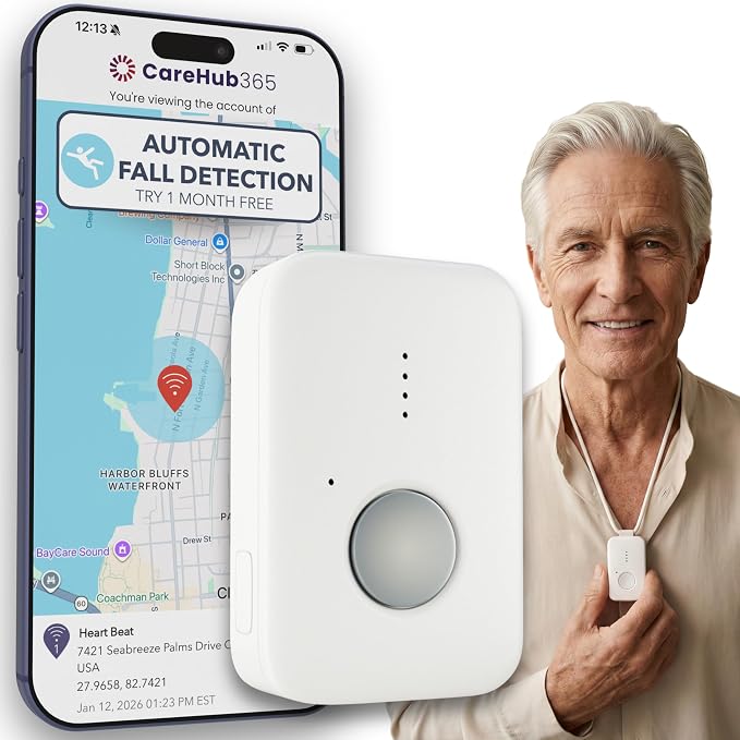 Medical Alert System for Seniors – Advanced Mini Device with Automatic Fall Detection, 24/7 Monitoring, GPS Tracking, Emergency Alert Pendant Necklace, SOS Button, Caregiver App, Waterproof | Pearl