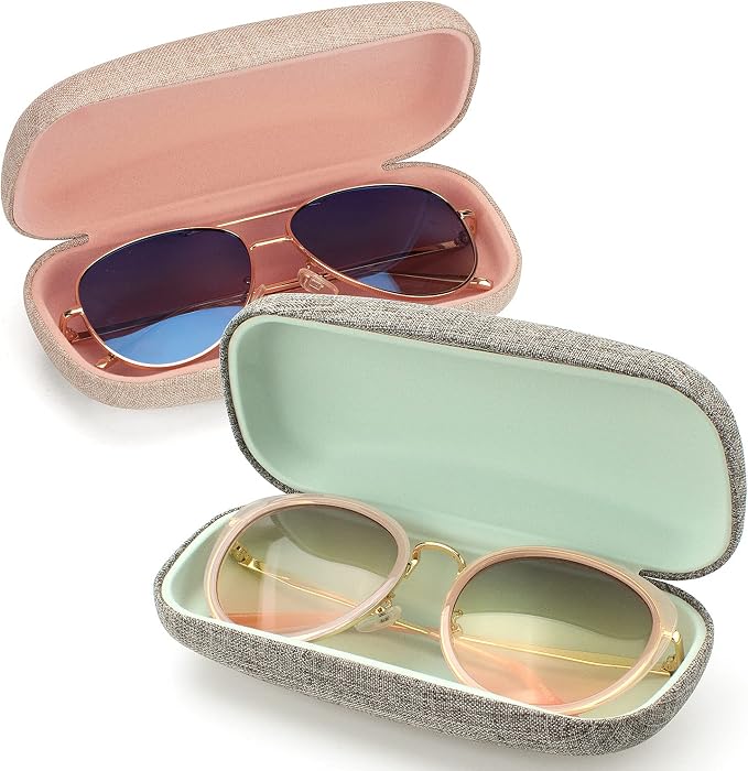 Vemiss Hard Shell Sunglasses Case, Large Linen Fabric Protective Glasses Case for Men Women