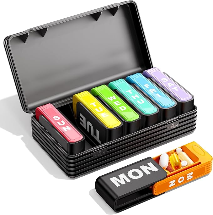 Daviky Weekly Pill Organizer 1 Time a Day, Travel Drawer-Style Pill Box for Daily Medication, 7-Day Pill Case, Compact & Portable, Ideal for Vitamins, Fish Oils & Supplements