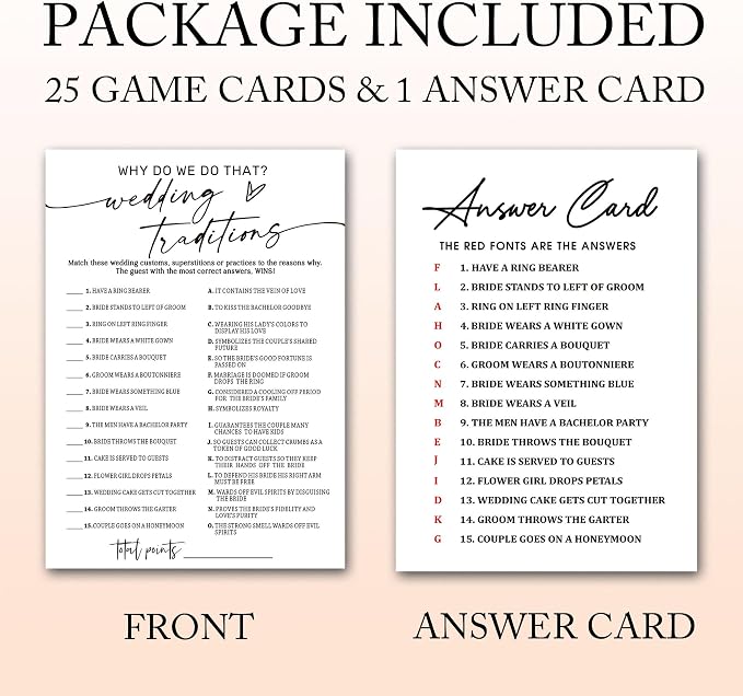Bridal Shower Game Cards, Why Do We Do That Fun Icebreaker for Engagement Party Guests, 25 Cards with Answer Key, Minimalist White Wedding Shower Party Supplies - A08-3