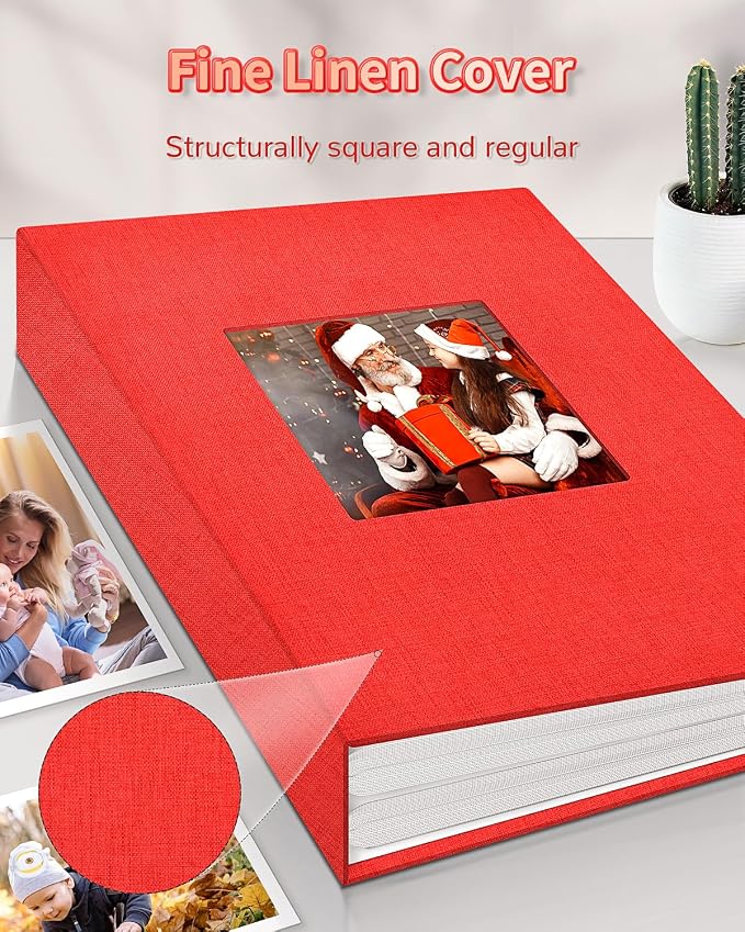 Artfeel Photo Album 4x6 with 300 Pockets,Slip-in Picture Albums,Linen Cover Memory Book with Front Window,White Page Vertical Photo Book for Wedding,Family,Anniversare,Baby,Vacation