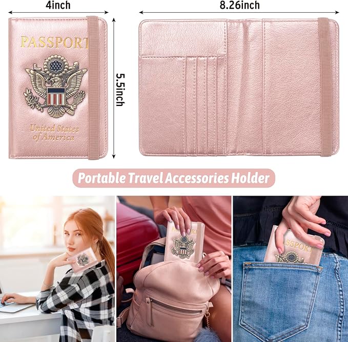 Coowayze US Passport Holder Wallet for Travel Men Women RFID Blocking Passport Cover Case, Waterproof Pink Leather Passport Book Protector with Vaccine Card Slot Travel Document Organizer