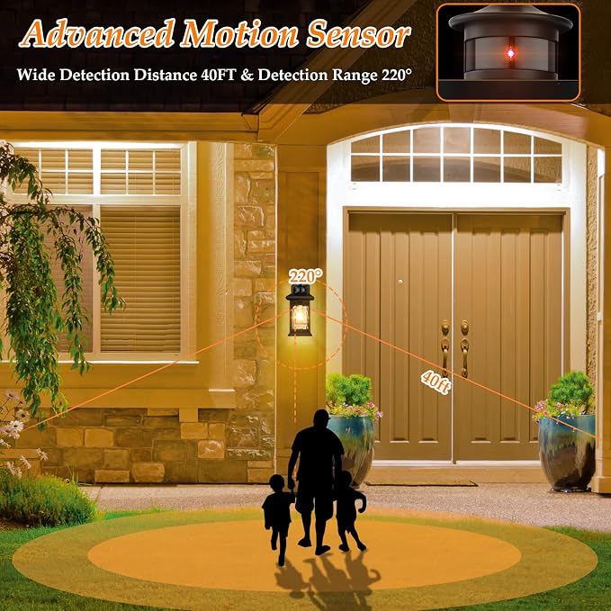 FILIYANO Motion Sensor Outdoor Wall Light Fixtures, Dusk to Dawn, 2 Pack | Anti-Rust, Waterproof Exterior Lanterns with 3 Modes, Modern Farmhouse Coach Sconces for Front Door, Garage, Porch and Patio