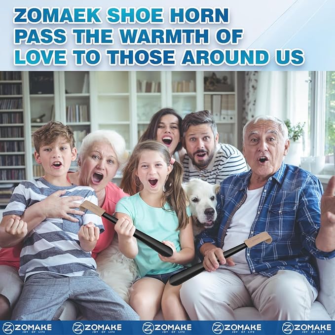 ZOMAKE Shoe Horn Long Handle for Seniors Men Women,Metal Long Shoehorn for Boots,16.5" Shoe Spoon Helper(Line Handle)