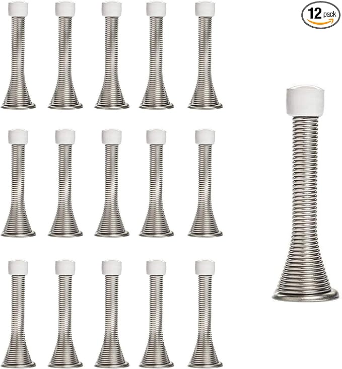 KISEER 16 Pack Spring Door Stops 3 1/4 Inch Flexible Heavy Duty Spring Door Stopper with RustProof Screw Rubber Bumper Tips (Satin Nickel)