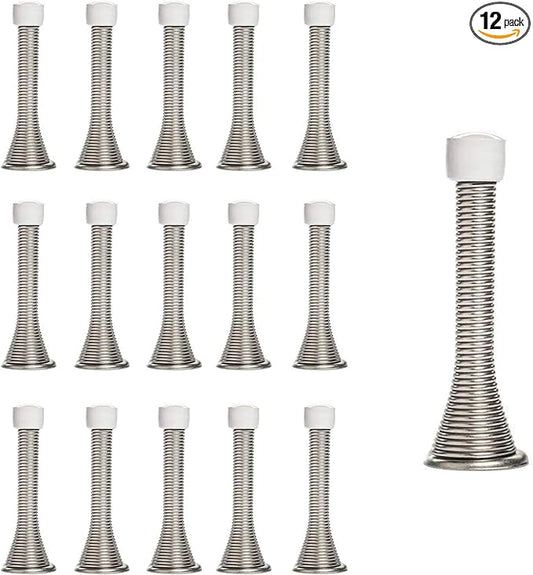 KISEER 16 Pack Spring Door Stops 3 1/4 Inch Flexible Heavy Duty Spring Door Stopper with RustProof Screw Rubber Bumper Tips (Satin Nickel)
