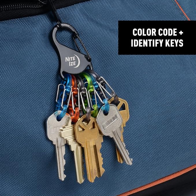 Nite Ize KeyRack Steel S-Biner - Plastic Key Carabiner Organizer with 6 S-Biners - Keychain Accessories to Hold Keys Securely and Separately