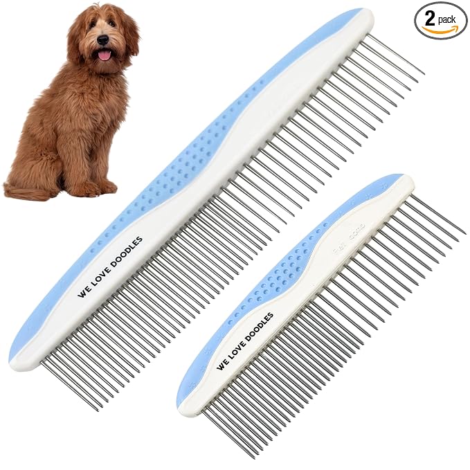 Metal Dog Combs for Grooming Matting, Doodle Brush, Dematting Pet Comb, Grooming Tools, Detangler Brush, Dematting Tools for Dogs, 2 Pack