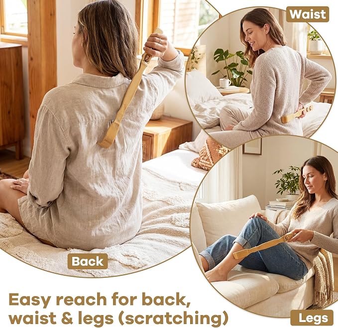 Gisafai 24 Pack Bamboo Back Scratcher Bulk with Massage Rollers 17.7 Inch Long Handle Wooden Back Scratcher for Itching Relief and Body Massage for Adults Men Women Nursing Gifts
