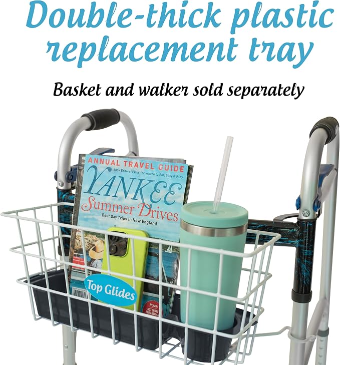 Heavy Duty Clear Plastic Insert/Tray/Cup Holder for Walker Basket (Black)