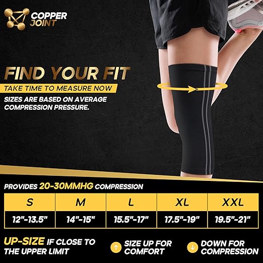 CopperJoint Athletic Knee Sleeve for Men and Women - Moderate Compression Knee Brace for Post Surgery, Sports, Basketball, Pickleball, Tennis, ACL, Knee Pain Relief, Copper Knee Brace- Pair - Small