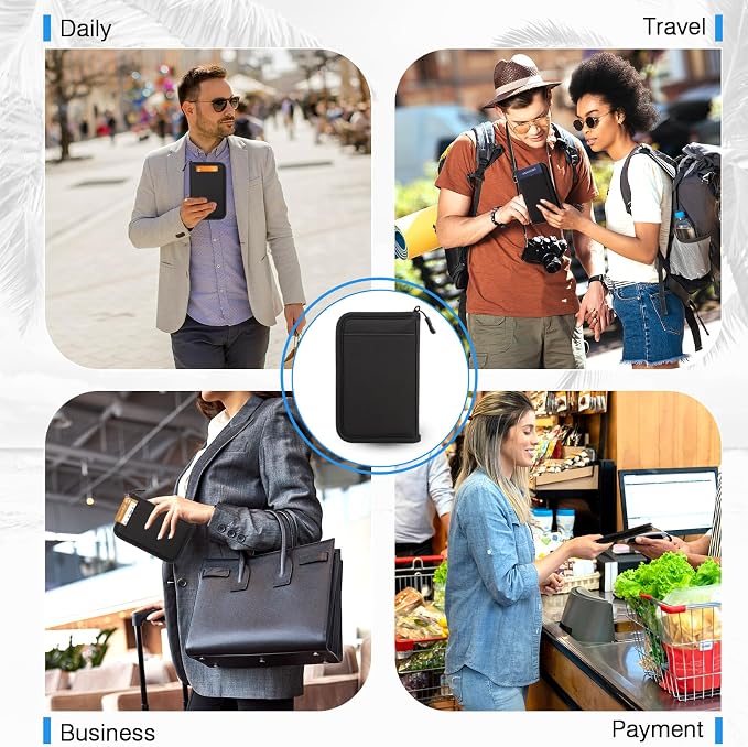 Single Passport Holder for Travel, RFID Travel Document Organizer for Women Waterproof Passport Wallet Men Portable Case for Cards, Boarding Pass, ID, Money, Tickets with Zipper