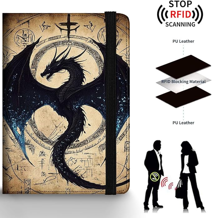 Passport Holder Wallet Cover Case,RFID Blocking Passport Cover,Large Capacity Travel Wallet with Multi Card Slots (Retro Dragon Artwork)