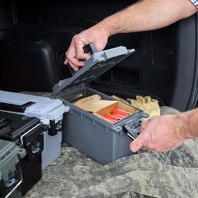 Sheffield Ammo Box Made in USA, Stackable Lockable Ammo Storage Box, Gray | Lockable Storage Box, Water and Dust Resistant Dry Box, Secures Hunting Gear, Gun Accessories, Supplies, and Bullets