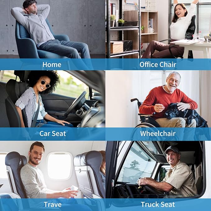 Gel Memory Foam Seat Cushion for Long Sitting with Removable Cover – Cooling Breathable Support for Tailbone, Coccyx, Sciatica, Back Pain Relief - for Office Chairs, Car Seat, Wheelchair (Blue)