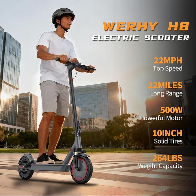 Electric Scooter, 10"/8.5" Solid Tire, 500W/350W Powerful Motor & 19/22 MPH Top Speed, 28/25/22/16 Miles Long Range, Folding E Scooter with Dual Braking for Teens and Adults
