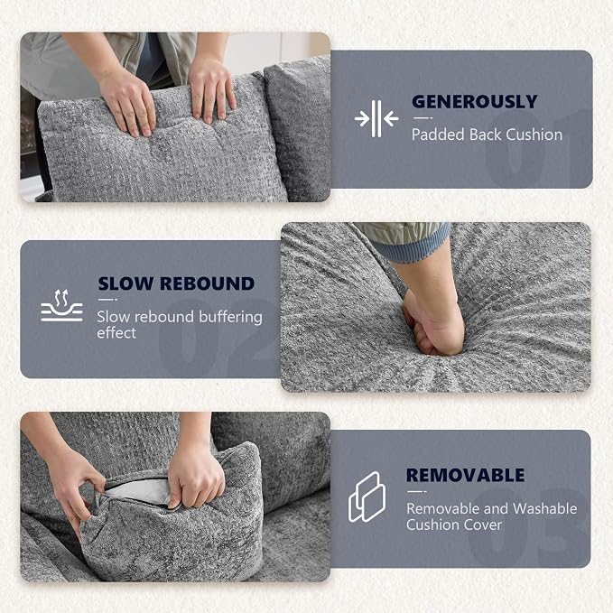 VINGLI Modern Floating Chaise Lounge Chair with Acrylic Legs, Upholstered Cushion Deep Seat Lounge Sofa with Iron-Wood KD Frame, Pillow Armrest, Accent Chair for Living Room, Play Room Apartment
