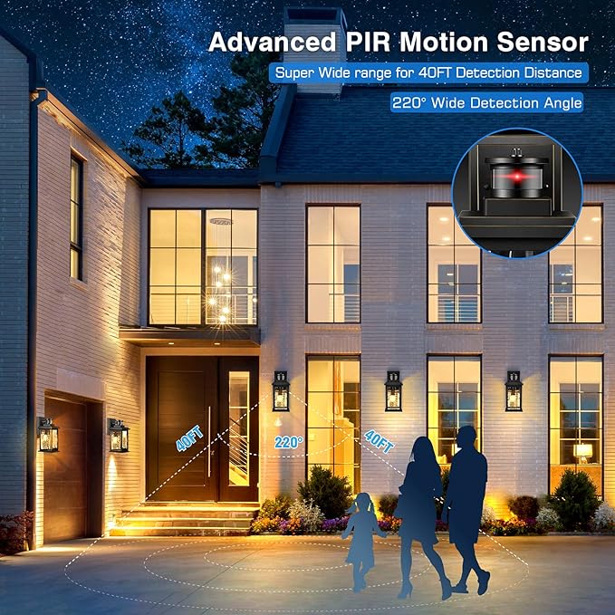 VIANIS 2 Pack Motion Sensor Outdoor Lights, Dusk to Dawn Outdoor Lighting | Anti-rust Outdoor Lantern for Front Porch, Waterproof Black Outdoor Wall Sconce For Garage, Modern Led Exterior Light Fixture