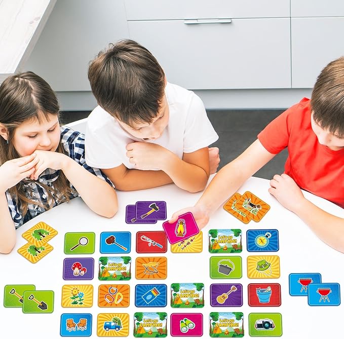 gisgfim 100 PCS Memory Matching Game for Kids Summer Camp Concentration Memory Card for Preschool Educational Ages 3-8 A Fun & Fast Camp Theme Matching Games