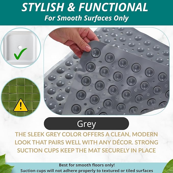 ENKOSI 21 x 21 inch Square Non-Slip Shower Mat – Anti-Slip Shower Mats for Inside Shower – Secure Grip for Shower Stall Floors – Quick-Dry with Drain Holes (21x21 Grey)