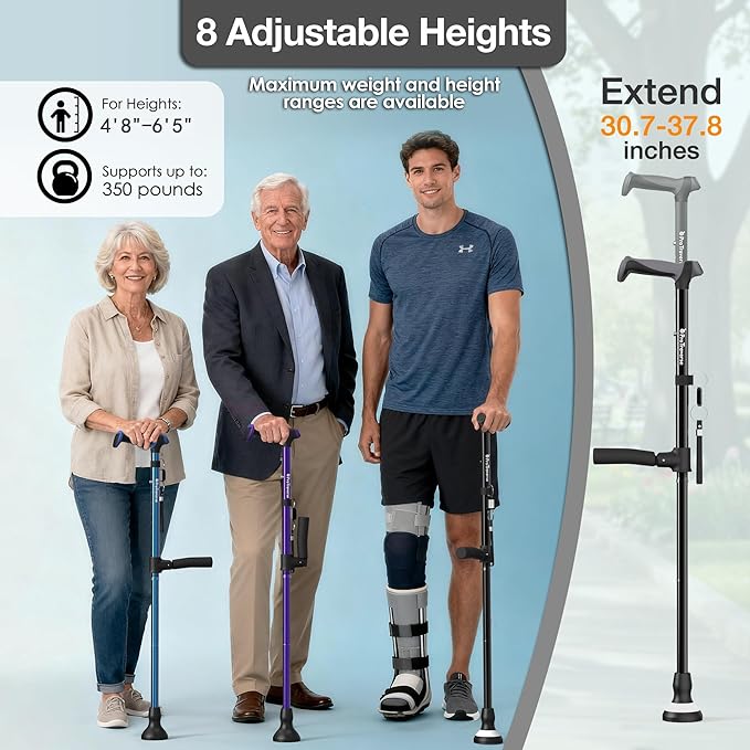 Walking Cane for Men & Women,Foldable,Adjustable,Self Standing Cane with Second Handle,350lbs Heavy Duty,All Terrain,Collapsible Walking Sticks for Seniors & Adults,Black