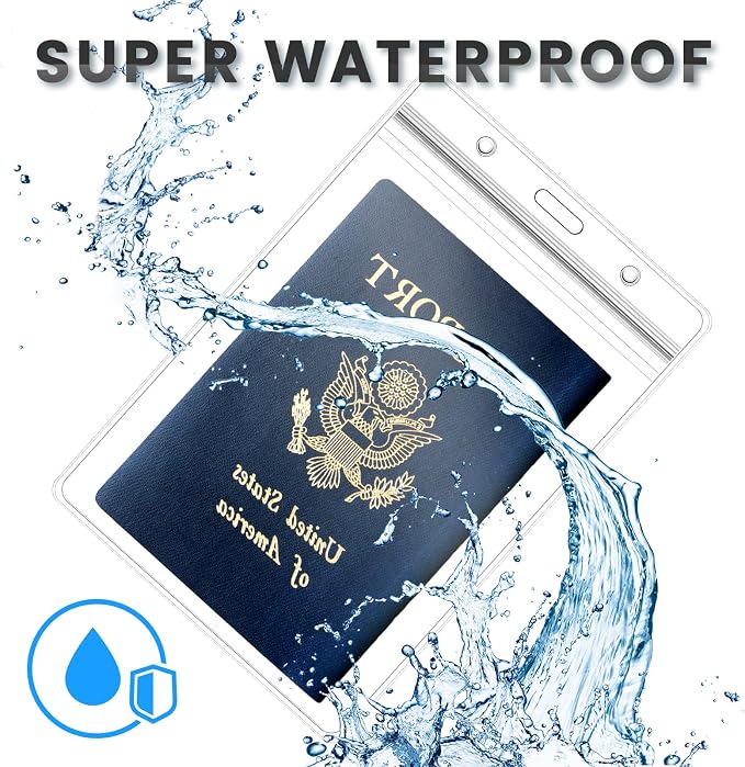 Waterproof Passport Holder Pouch Ticket Holder Travel Wallet with Resealable Pockets Adjustable Lanyard for Men Women