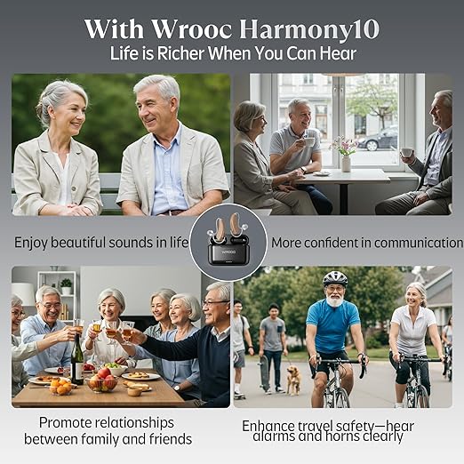 Wrooc Harmony10 Rechargeable Hearing Aids for Seniors & Adults – Advanced Multi-Channel Digital BTE Hearing Device with Charging Case, Auto-On/Off, Clear Sound Quality, and Tinnitus Masking