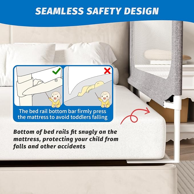 3-Piece Twin Size Bed Rails for Toddlers, with Headboard Rod -Height Adjustable Baby' Safety Bed Rails Guard for Twin Size Bed(3Pack 74.8"x74.8"x39"-Gray)