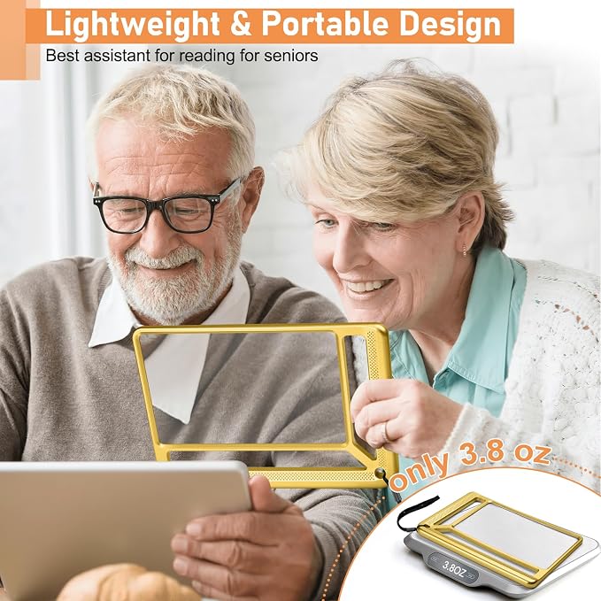 AKKYCVS 5X Full Page Magnifying Glass for Reading, Lightweight Rectangular Magnifier Provides Large Book Page Viewing Area, Handheld Magnifier for Reading Small Prints for Seniors, Low Vision-Gold